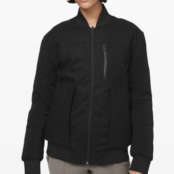 NWOT Lululemon Roam Far Wool Bomber Black Heathered Black Size 10 - Picture 2 of 14